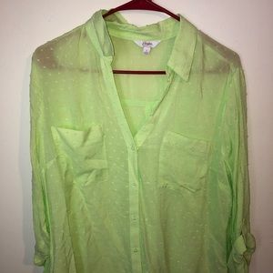 NW/OT Candies Sheer Lime Green Blouse Size L